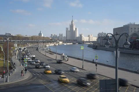 Nice panoramic view - high angle - Moscow busy street Stock Photos