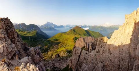 Nice panoramic view of high mountains Stock Photos