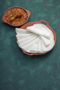 Nice Pathiri with chicken curry Stock Photos