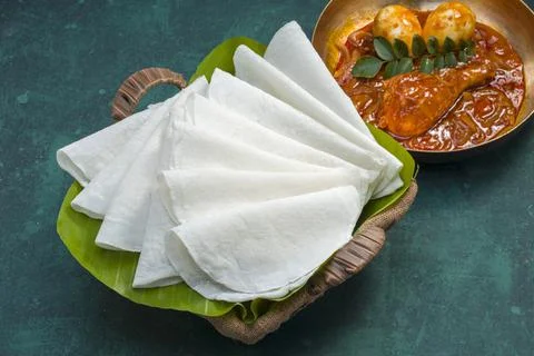 Nice Pathiri with chicken curry Stock Photos