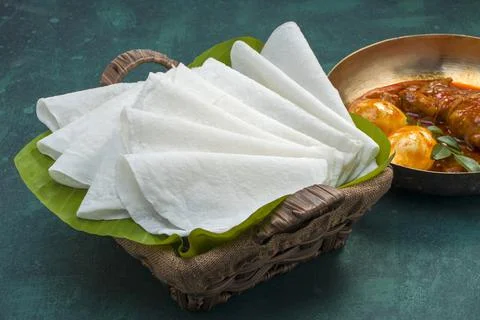 Nice Pathiri with chicken curry Stock Photos