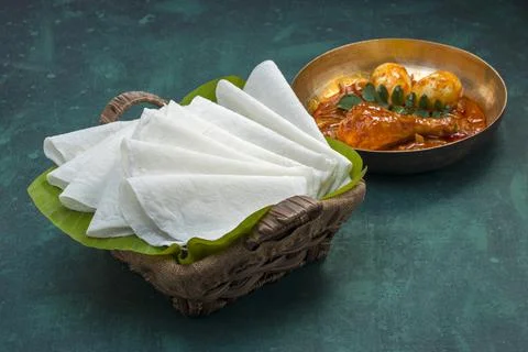 Nice Pathiri with chicken curry Stock Photos