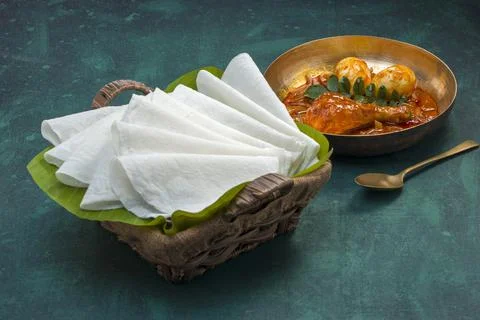Nice Pathiri with chicken curry Stock Photos