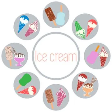 Nice picture of a colored scheme with various kinds of delicious ice cream an Stock Illustration