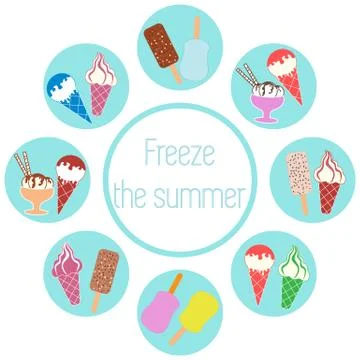Nice picture of a colored scheme with various kinds of delicious ice cream an Stock Illustration