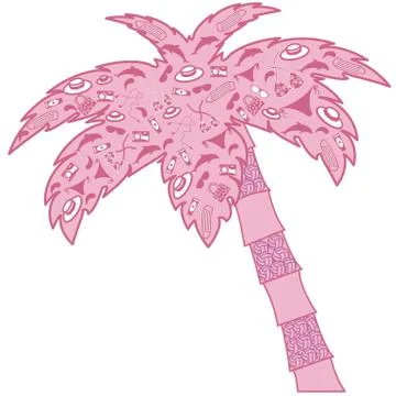 Nice picture: palm-filled contour silhouettes accessories for a beach holiday Stock Illustration