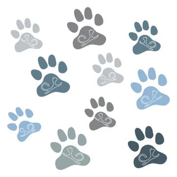 Nice picture of silhouette cats lying inside multicolored animal traces. Stock Illustration