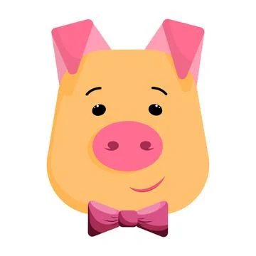 Nice piglet head with bow tie in vector, cartoon Stock Illustration
