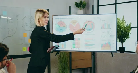 Nice positive confident successful experienced female leader coach explaining Stock Footage 161026870
