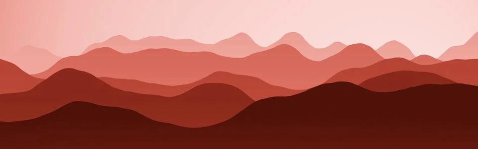 Nice red flat of mountains ridges in haze background illustration Stock Illustration