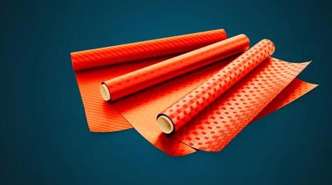 Nice red gift wrapping paper on festal backdrop - object 3D rendering Illustrazione stock
