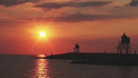 Nice red sunset in Stavoren. Stock Footage 95437663