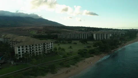 Nice resort between beautiful blue ocean and big mountain Stock Footage 163921897