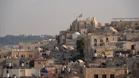 Nice Rooftop View of Jerusalem's Old City in Afternoon Light Stock-Footage 105076906