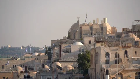 Nice Rooftop View of Jerusalem's Old City in Afternoon Light Stock-Footage 105077140