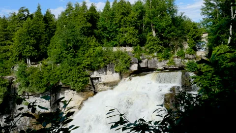 Nice Rural River With Water Falls Cascading Through The Stone And Forest Valley Stock Footage 200568207