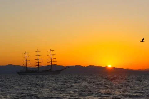 Nice sail on the sunset 写真素材