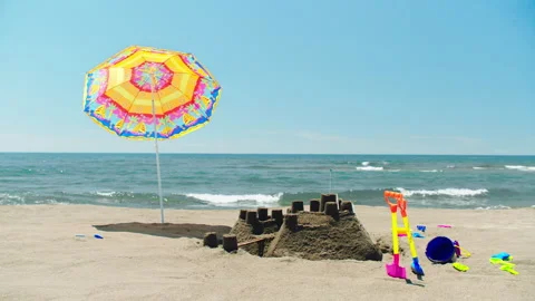 Nice sandcastle on beach Stock Footage 155871664