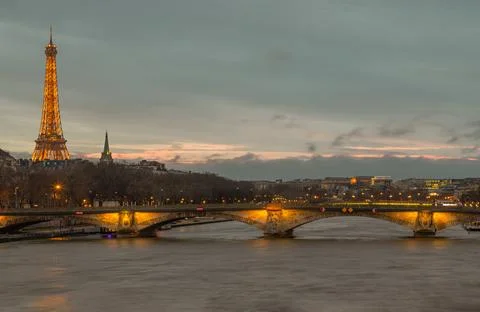 Nice scenery of Eiffel Tower and Seine River in Paris. View from Pont Alexa.. Stock Photos