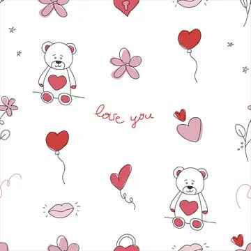 Nice seamless pattern with hearts and bears. Illustrazione stock
