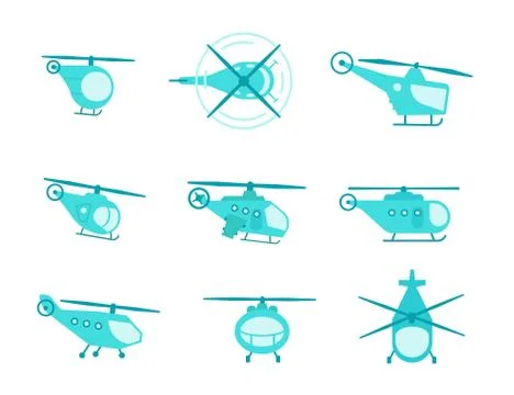 Nice set of helicopters for your design transport fly collection aviation. Flat Stock Illustration