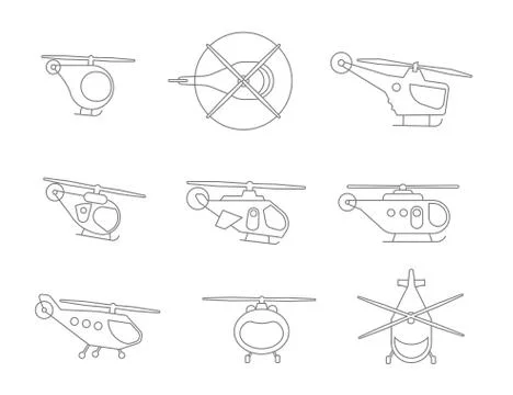 Nice Set of Line helicopters for your design transport fly collection aviation Stock Illustration