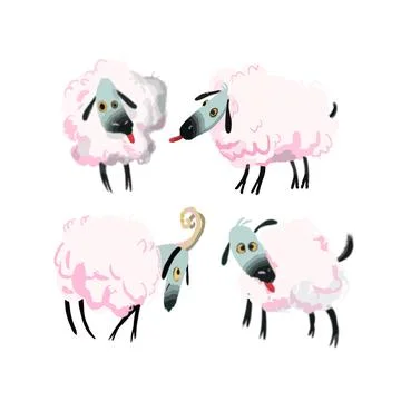 Nice set of vector cartoon pink sheep Stock Illustration