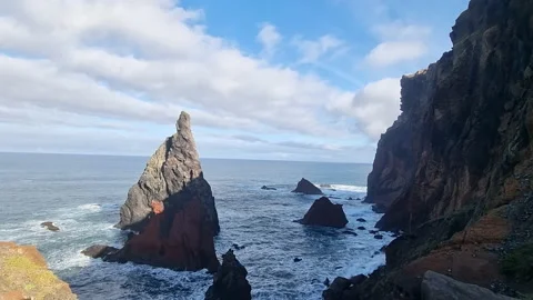 Nice shot of one of the rock formations in Ponta de São Lorenzo Stock Footage 224189245