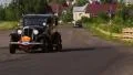 Nice shot of several retro vintage cars on driveway. Packard, Ford, Chevrolet HD Footage