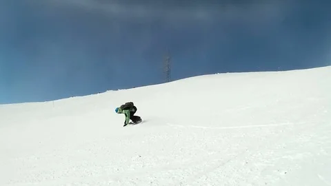 Nice skill of snowboarding ride in the mountains on the ski slopes. Stock Footage 73123545