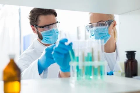 Nice smart biologists working in the lab Stock Photos