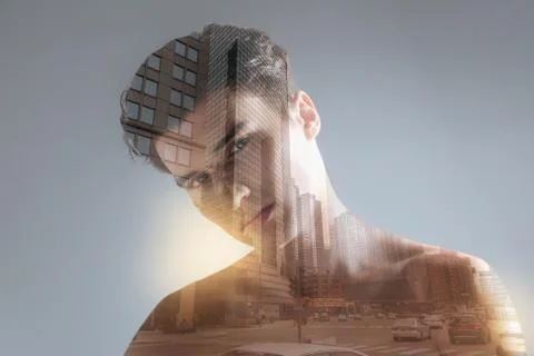 Nice smart man thinking about the city traffic Foto stock