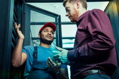 Nice smart man trying to explain the problem Stock Photos