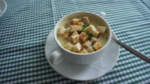 Nice soup with croutons FullHD Video stock 242786658