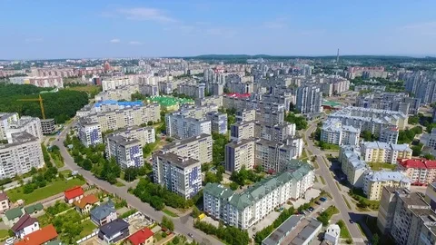 Nice spring time cityscape of town. Shot from above on sunny day. New part of Video stock 105258827