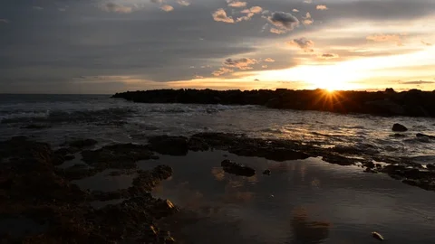 Nice sunset on a beach of la renega, Oropesa Video stock 121376871