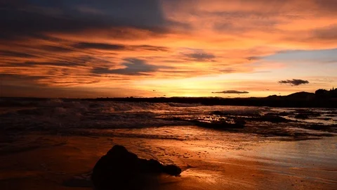Nice sunset on a beach of la renega, Oropesa Video stock 121377175