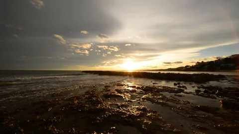 Nice sunset on a beach of la renega, Oropesa Video stock 121378222