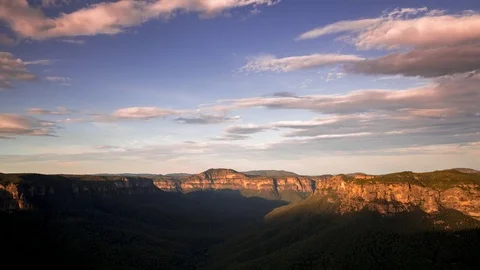 Nice Sunset on the Blue Mountains in Australia 4kUHD 29.97 VHQ Stock Footage
