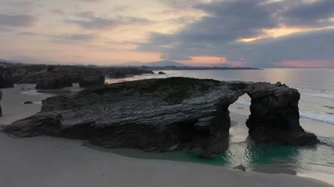 Nice Sunset At Catedral Beach, Spain Stock Footage 243895019