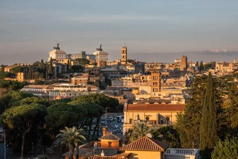 Nice sunset lighting on the architecture of Rome Stock Photos