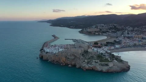 Nice Sunset over Peniscola Castle, Spain Stock Footage 240413046