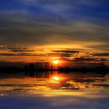 Nice sunset over river 스톡 사진