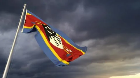 Nice Swaziland flag on massive dark clouds background - abstract 3D rendering Stock Illustration