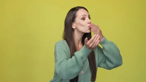 Nice sweet lady send air kiss empty space isolated vibrant color background Stock Footage 167360805