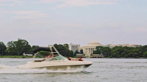 Nice tracking shot of the Lincoln memorial made from the river. Stock Footage 60788674