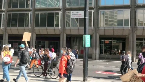 NICE TRACKING SHOT THROUGH CROWDS AT BLACK LIVES MATTER RALLY LONDON UK, 4K Stock Footage 133203513