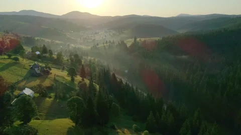 Nice valley in sun light, sunlit valley glowing with Stock Footage 318727462