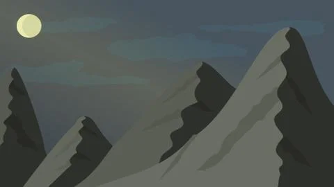 Nice vector night mountains and moon landscape Stock Illustration