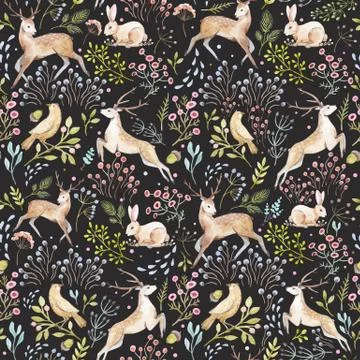 Nice vector watercolor forest pattern Illustrazione stock